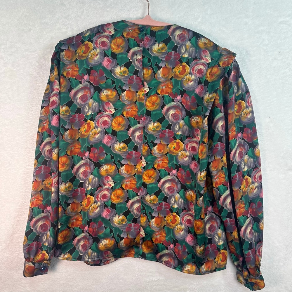 Tess Paris-Milano Blouse Womens 10 Multicolor Floral Long Sleeve Vintage 80s